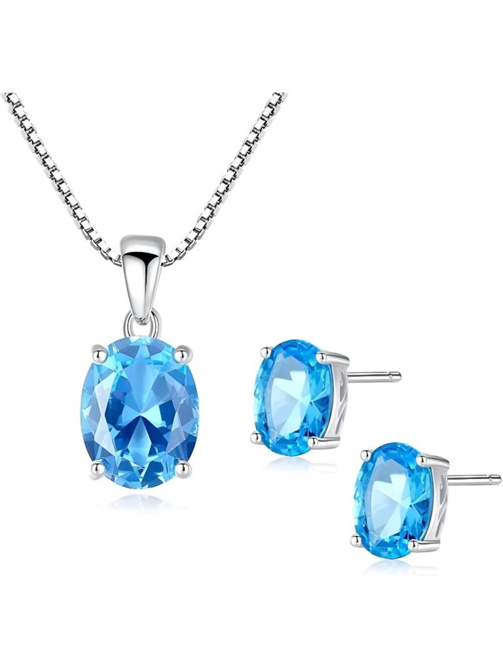 925 Sterling Silver Simulated Swiss Blue Topaz Pendant Necklace and